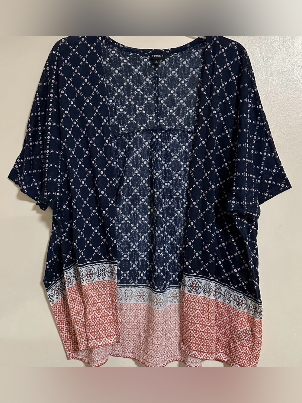 Torrid Cardigan Short Sleeve Open Front Size 3X Blue Multi